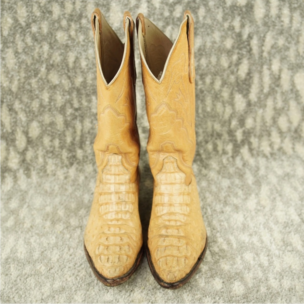 Vintage Handmade Genuine Crocodilian Leather Western Boots Tan Size 9.5 D - Picture 3 of 16